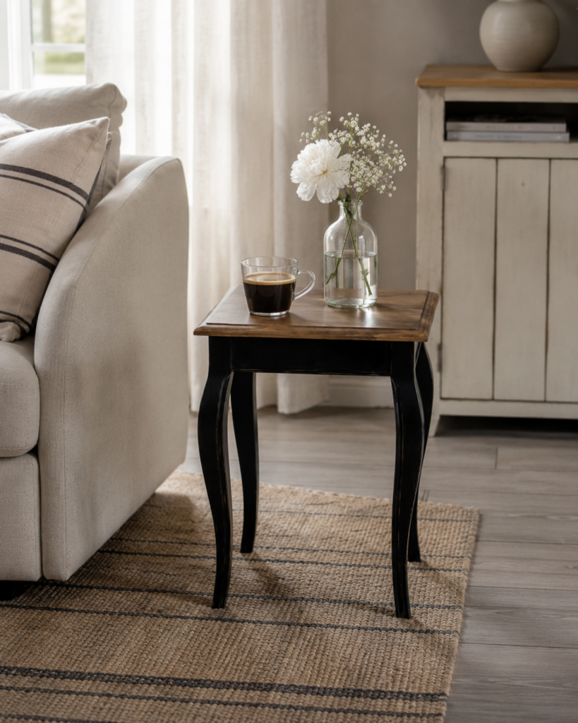 Vintage Side Table – Black/Walnut (Pine)
