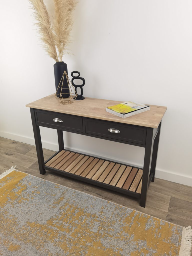 Hunter Console with slatted shelf – Asphalt/Smoke(Oak)