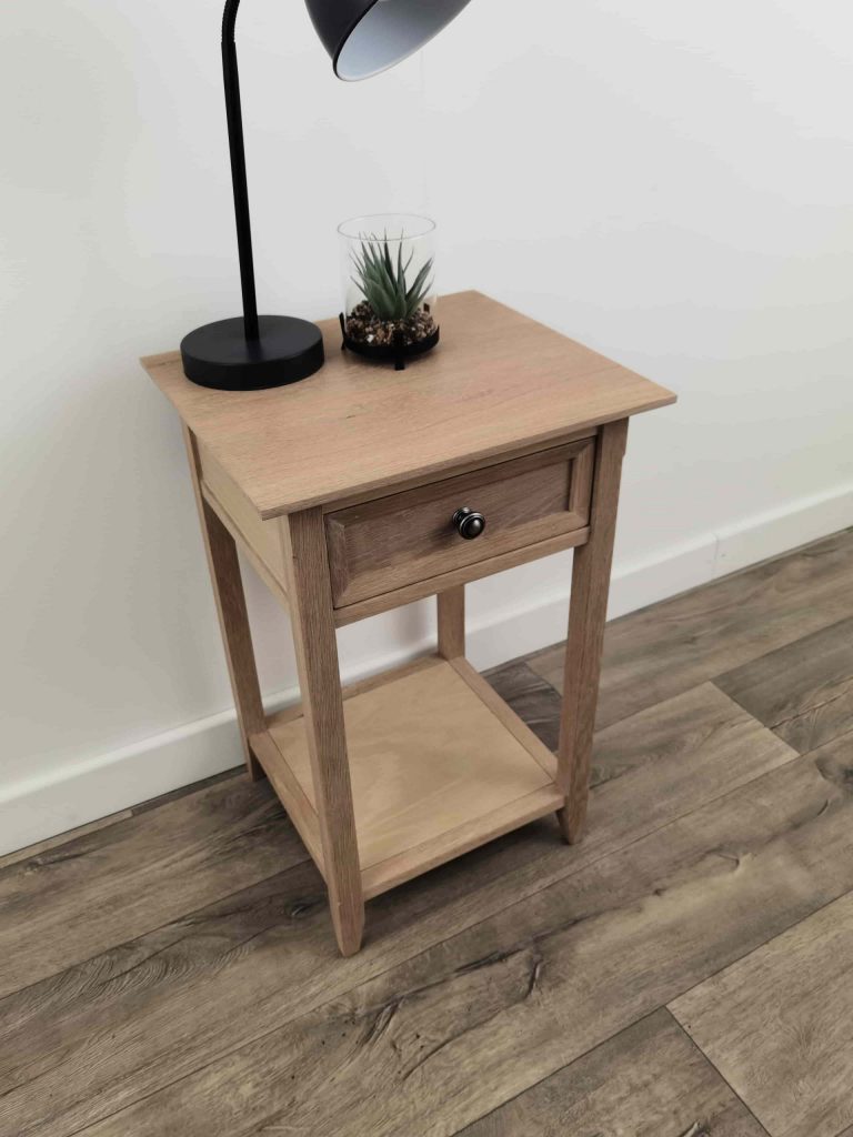 Maison Pedestal ‘Skinny’ 1 Draw Open Sides (Shallow) – Smoke (Oak)