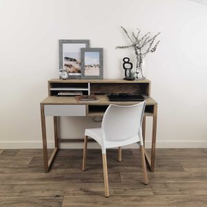 Plug n Play Workstation with Hutch - Weathered (Pine) Silver Grey