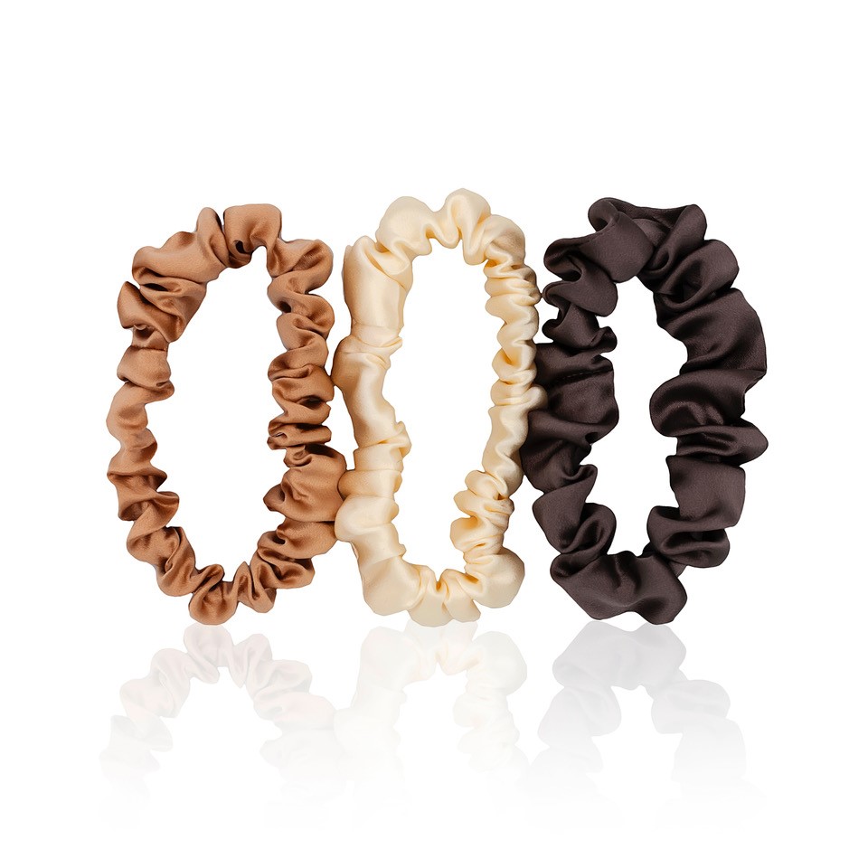 Pure Silk Scrunchies 3 pack – Chocolate Trio SLIM