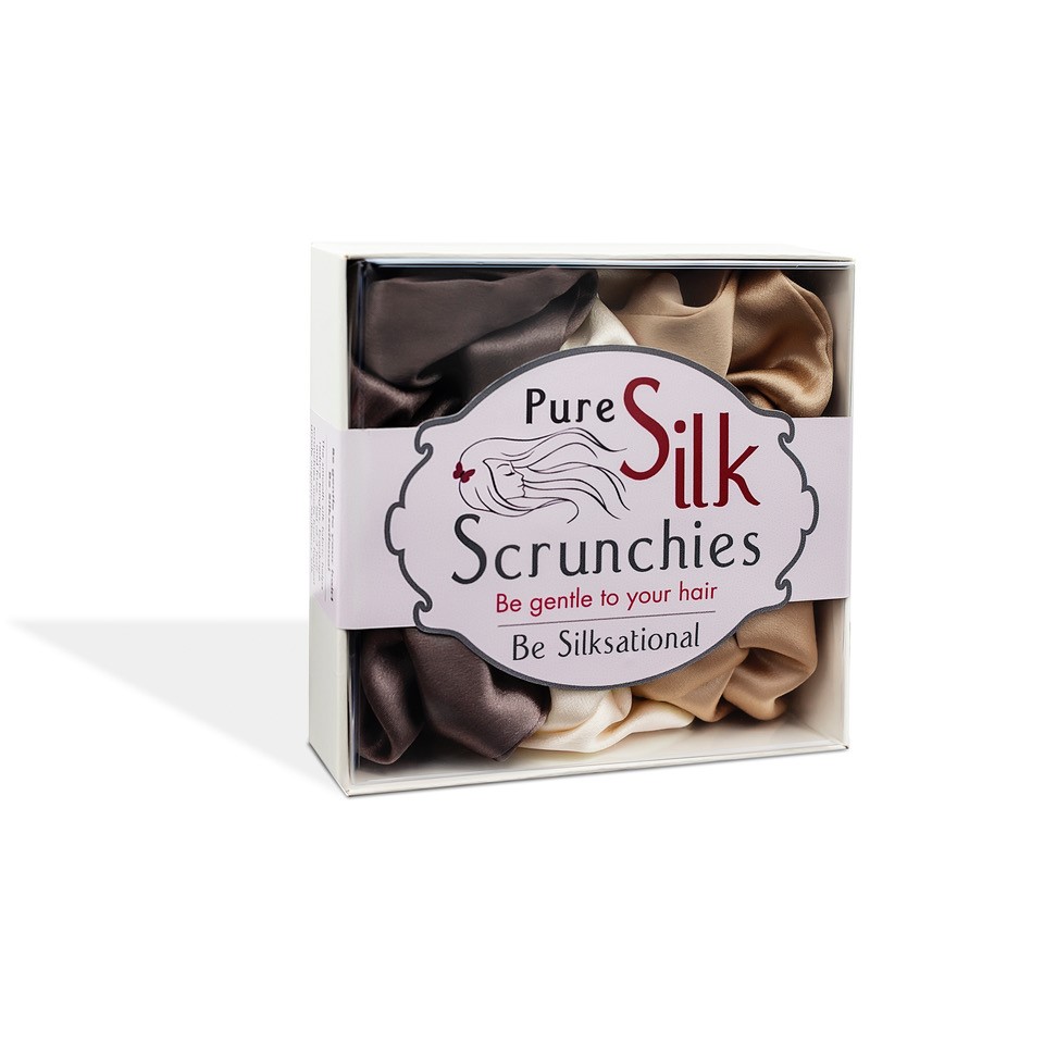 Pure Silk Scrunchies 3 pack – Chocolate Trio (Thick) - Image 3