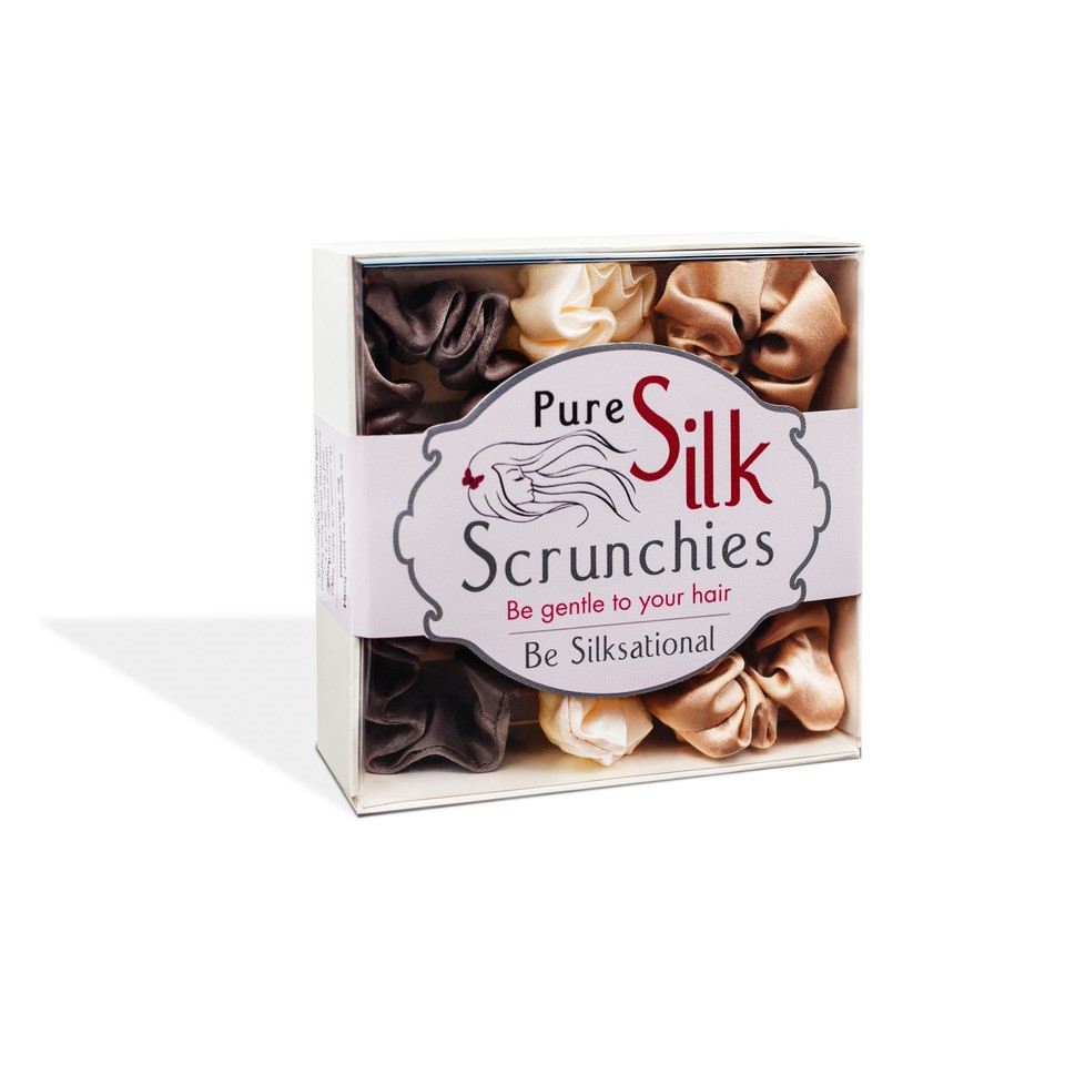 Pure Silk Scrunchies 3 pack – Chocolate Trio SLIM - Image 3