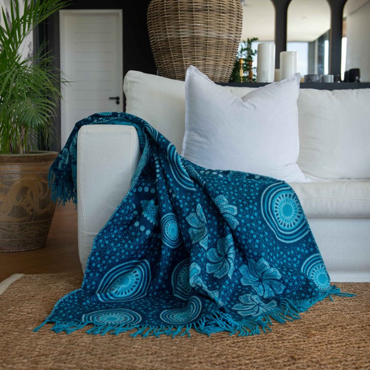 Shweshwe | Navy/Aquamarine Throw
