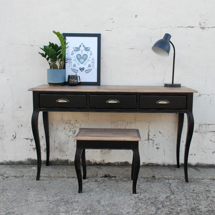 Vintage Dresser 3 Drawer Cabriolet – Black/Walnut (Pine)