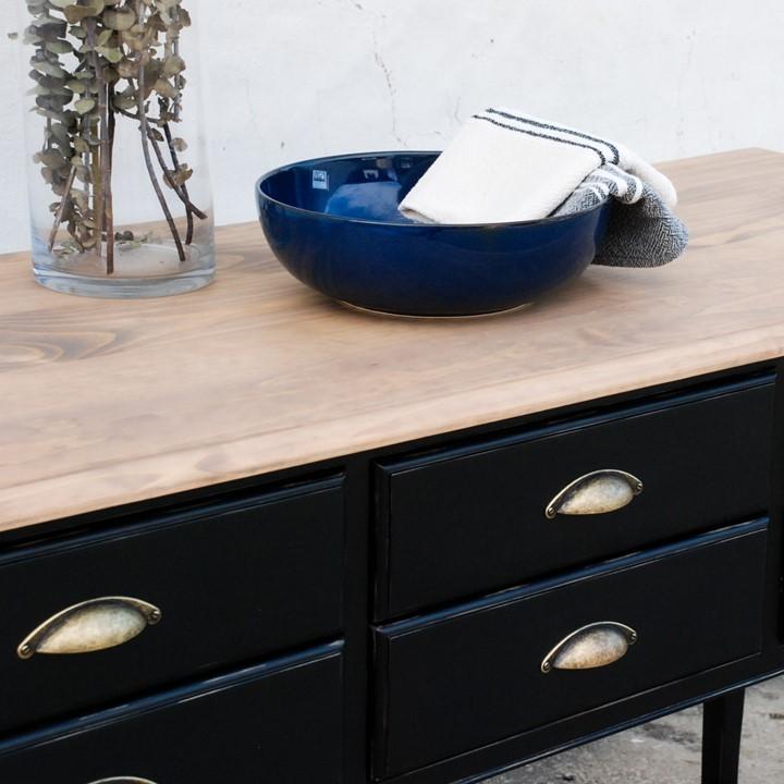 Vintage Server 6 Drawer Cabriolet – Black/Walnut (Pine) - Image 2